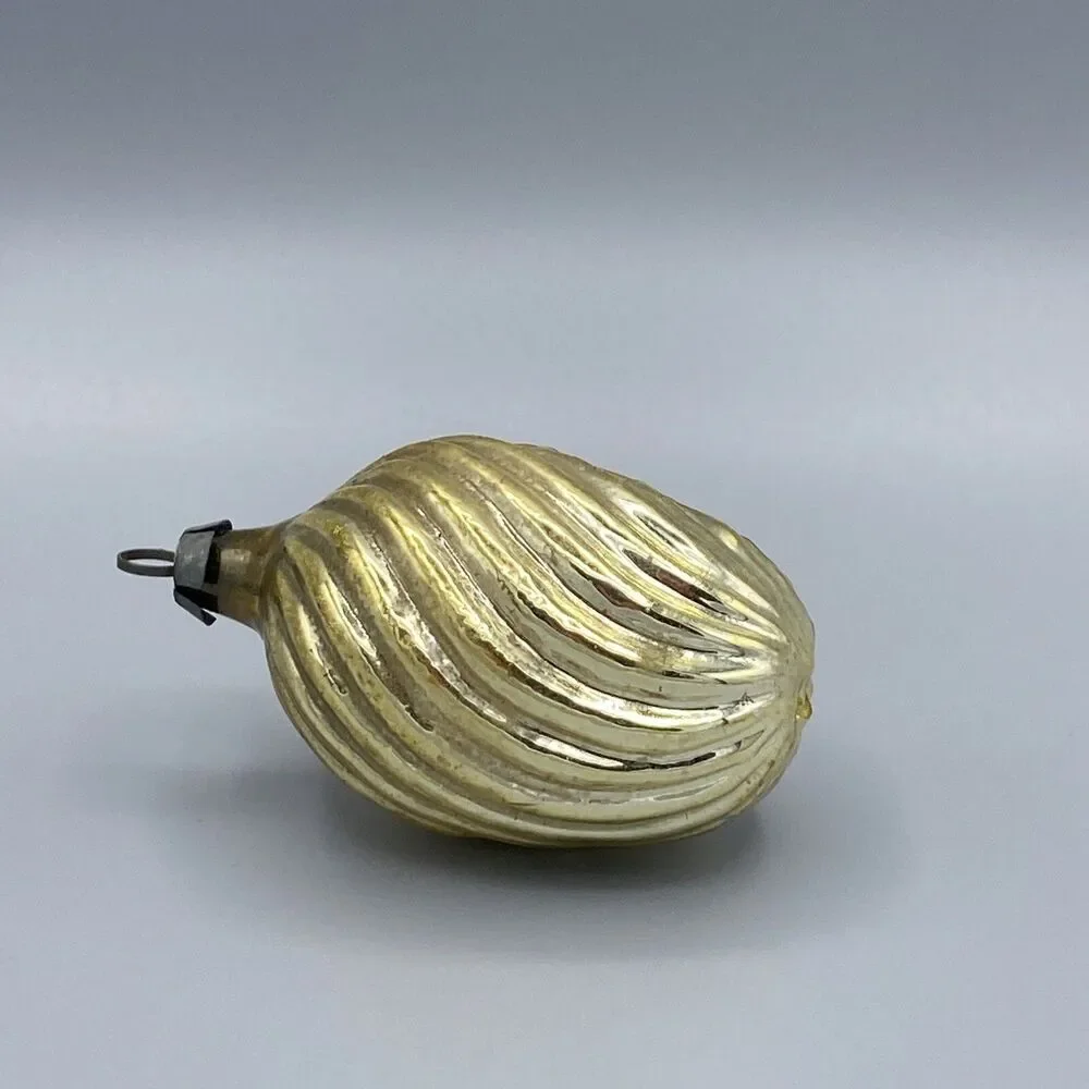 Vintage Textured Waves GlassChristmas Ornament Gold Victorian Style Holiday Tree